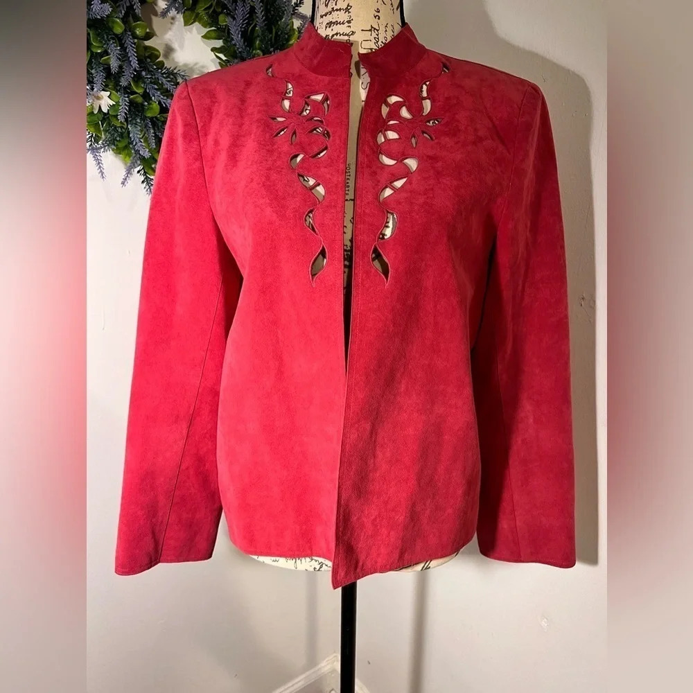 Vintage‎ Ultrasuede brand fabric,10, long sleeve, mandarin collar,floral cutout